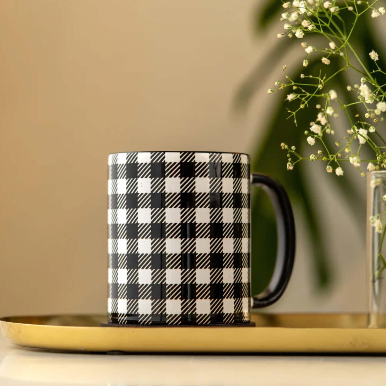 BLACK AND WHITE CHECKS- MUG